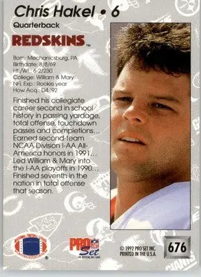 Chris Hakel - 1992 Pro Set - #676 - RC Football - Football Card Single