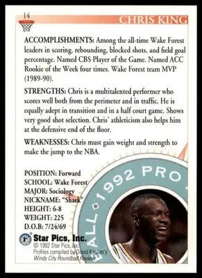 Chris King 1992 Star Pics #14 Wake Forest Demon Deacons - Basketball Card Single