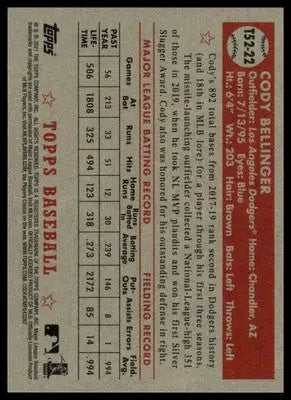 Cody Bellinger 2021 Topps 1952 Topps Redux #T52-22 Los Angeles Dodgers - Baseball Card Single