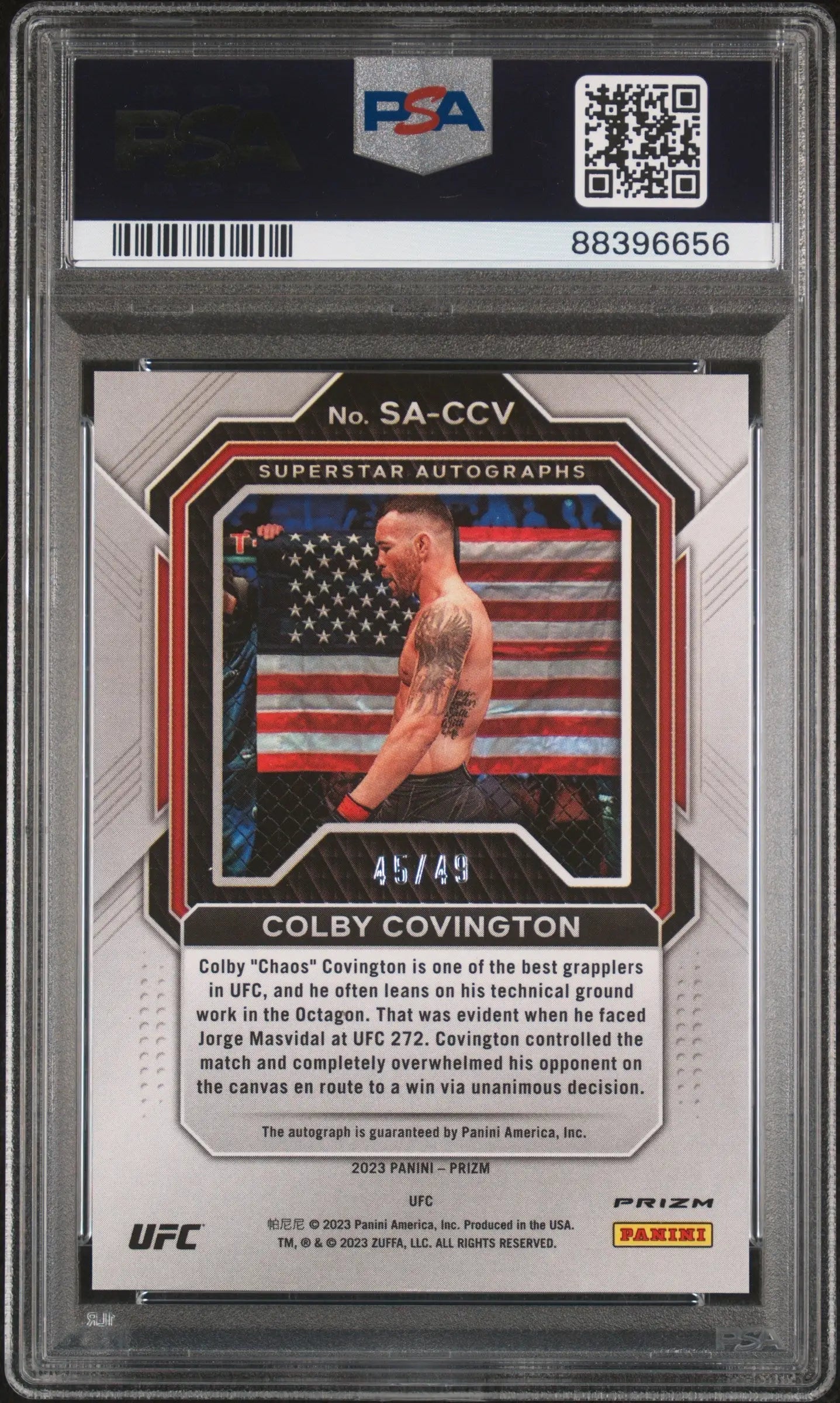 Colby Covington 2023 Panini Prizm Blue Auto #45/49 PSA 10 Gem - UFC/MMA Card Single