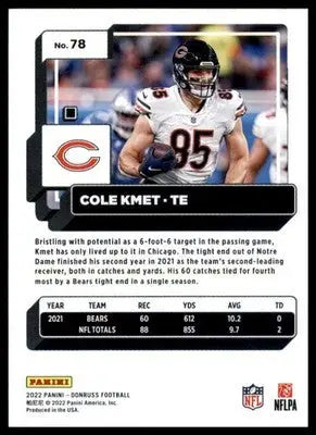 Cole Kmet 2022 Donruss #78 Chicago Bears - Football Card Single
