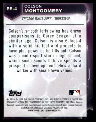 Colson Montgomery 2022 Bowman Platinum Precious Elements #PE-4 Chicago White Sox - Baseball Card Single