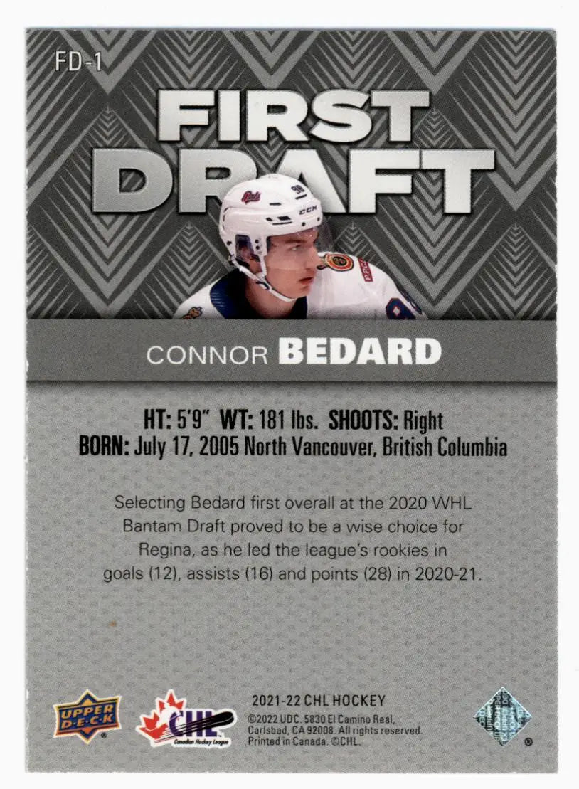 Connor Bedard 2021-22 Upper Deck CHL First Draft Red 98/99 Jersey Number - Hockey Card Single