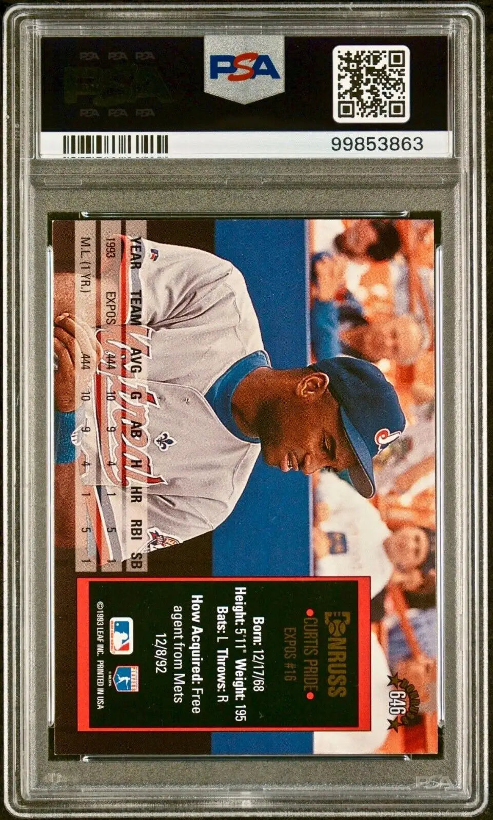 Curtis Pride 1994 Donruss MLB #646 Baseball Card PSA 8 Auto 10