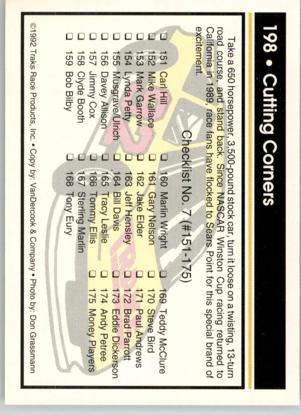 Cutting Corners - 1992 Traks - #198 - Racing - Racing Card Single