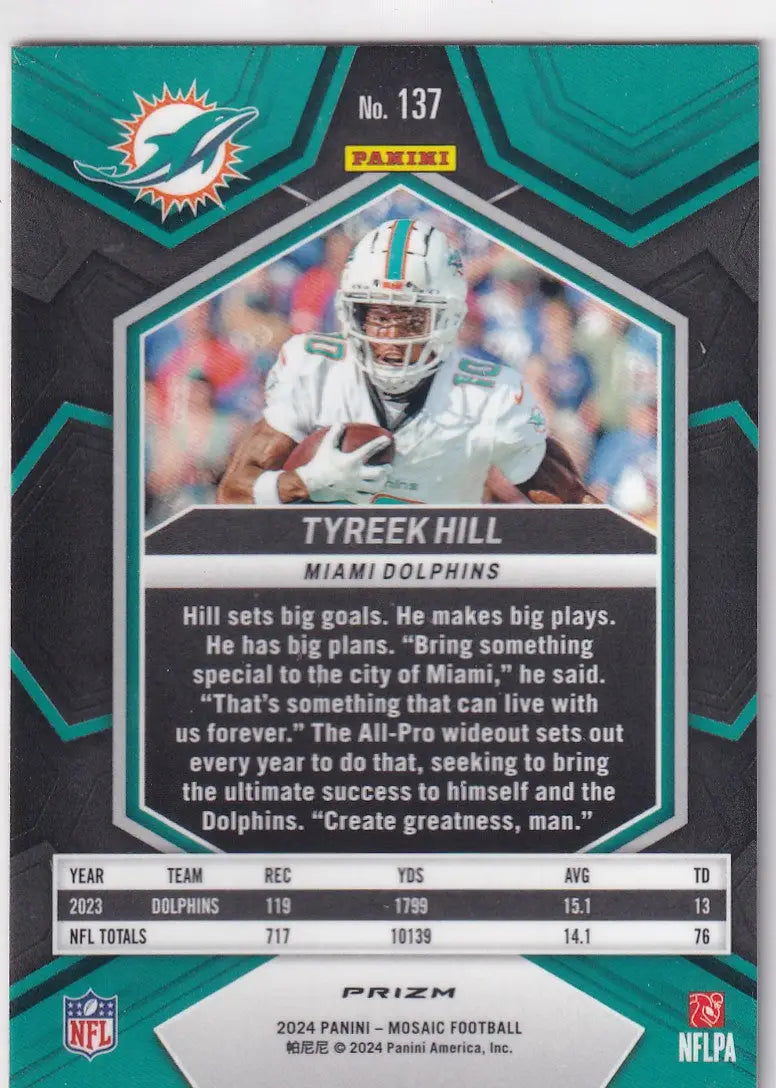 2024 MOSAIC #137 TYREEK HILL RED MOSAIC- MIAMI DOLPHINS - Football Card Single