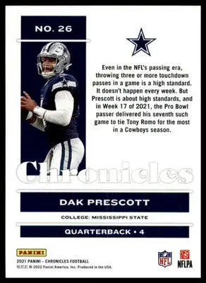 Dak Prescott 2021 Panini Chronicles #26 Dallas Cowboys - Football Card Single
