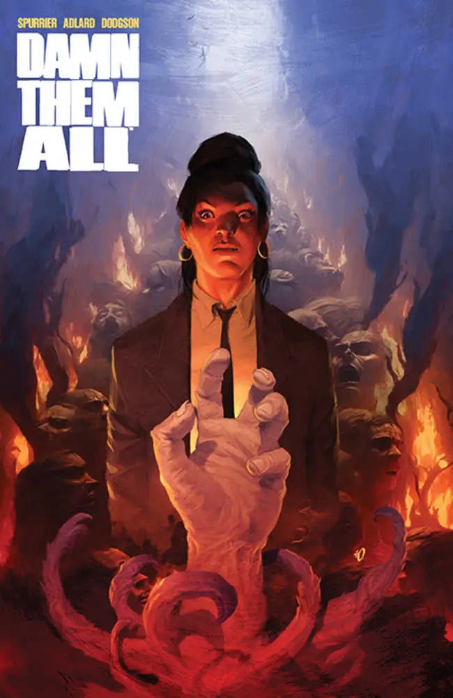 Damn Them All #8 Cover B Variant Olivetti features a fiery figure with an extended middle finger