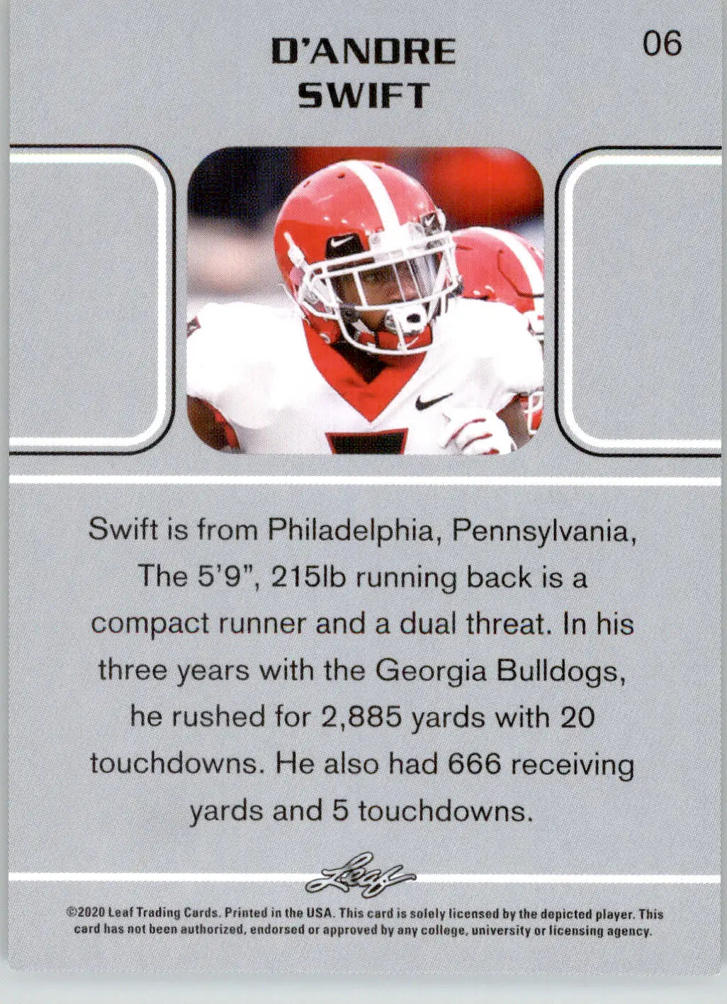 D’Andre Swift - 2020 Leaf - #06 - Football - Football Card Single