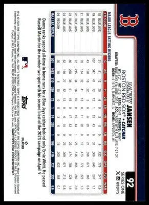 Danny Jansen 2025 Topps #92 Boston Red Sox - Baseball Card Single