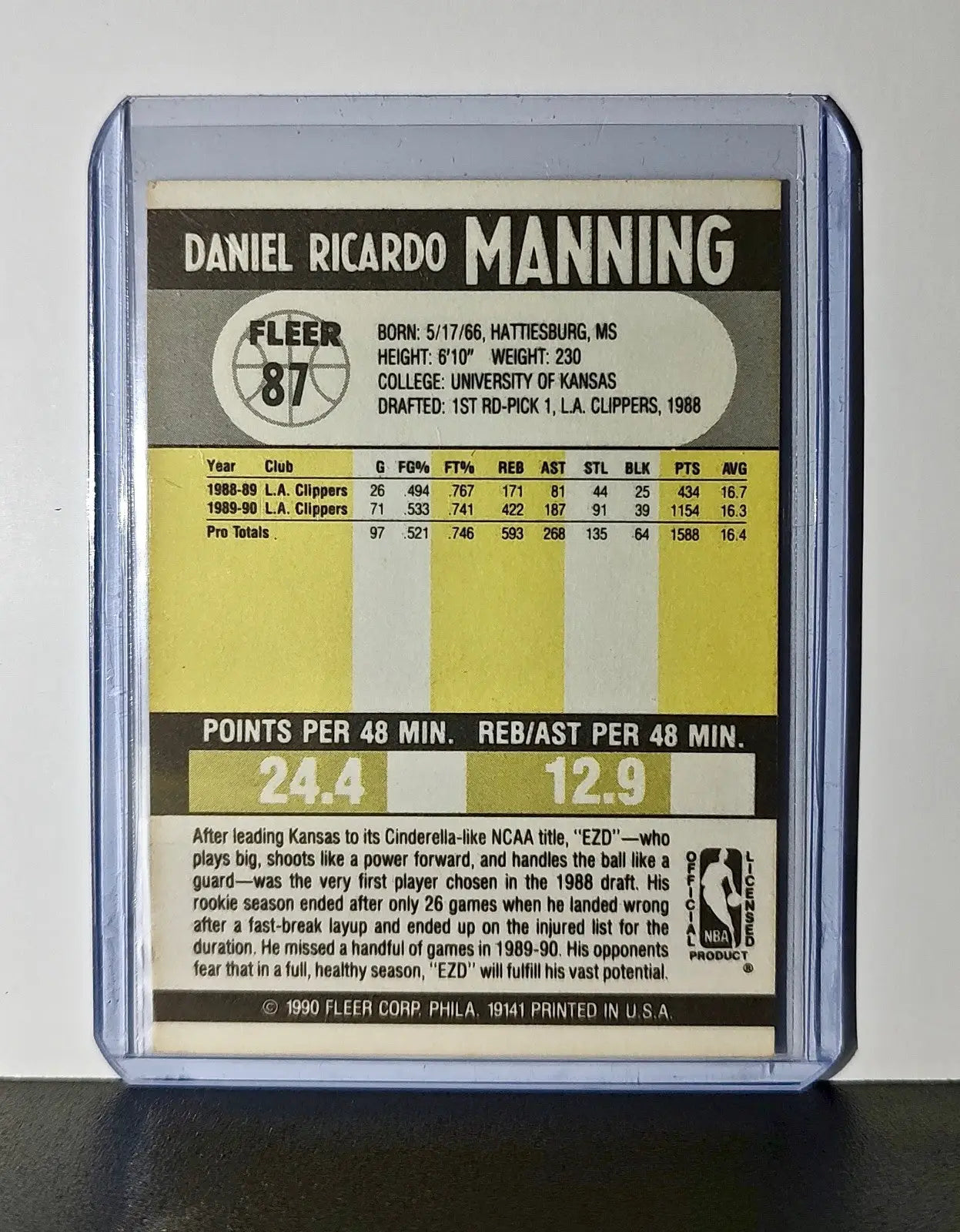 Danny Manning 1990 Fleer NBA #87 Card Los Angeles Clippers - Basketball Card Single