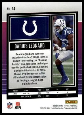 Darius Leonard 2022 Score #14 Indianapolis Colts - Football Card Single