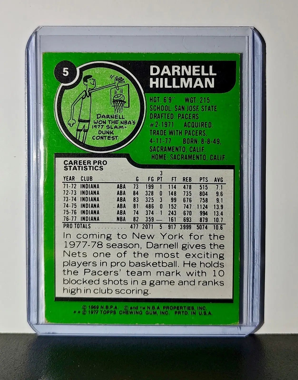 Darnell Hillman 1977 Topps NBA #5 Card New Jersey Nets - Basketball Card Single