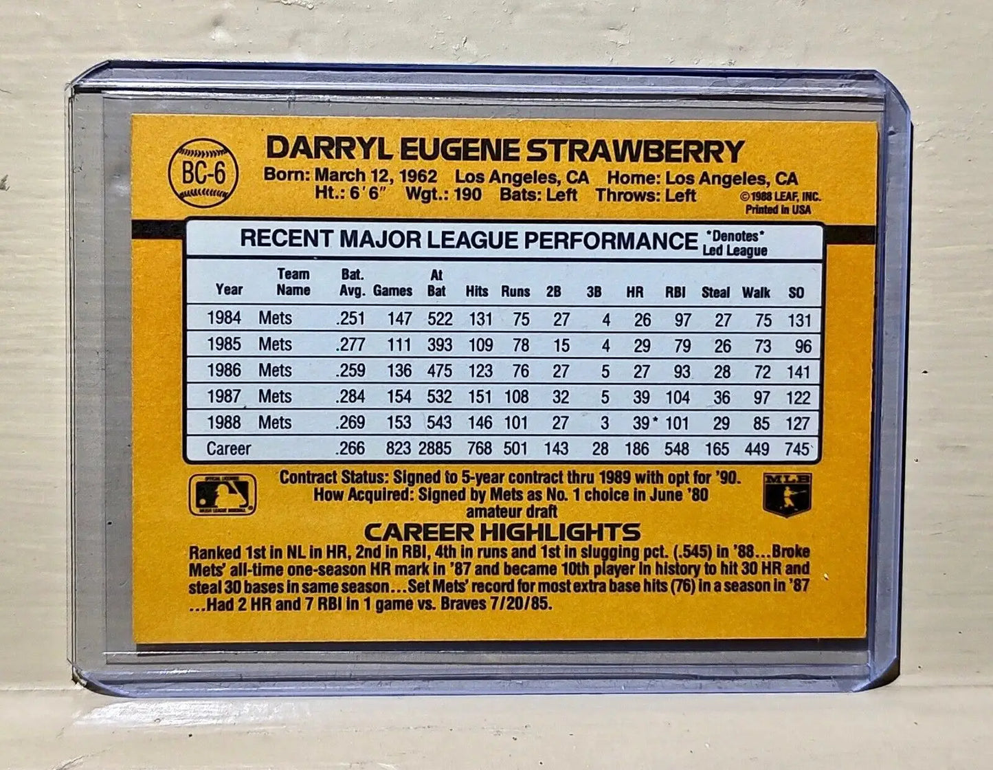 Darryl Strawberry 1989 Donruss MLB #BC-6 Baseball Card New York Mets - Baseball Card Single