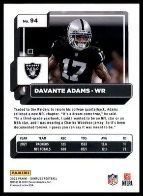 Davante Adams 2022 Donruss #94 Las Vegas Raiders - Football Card Single
