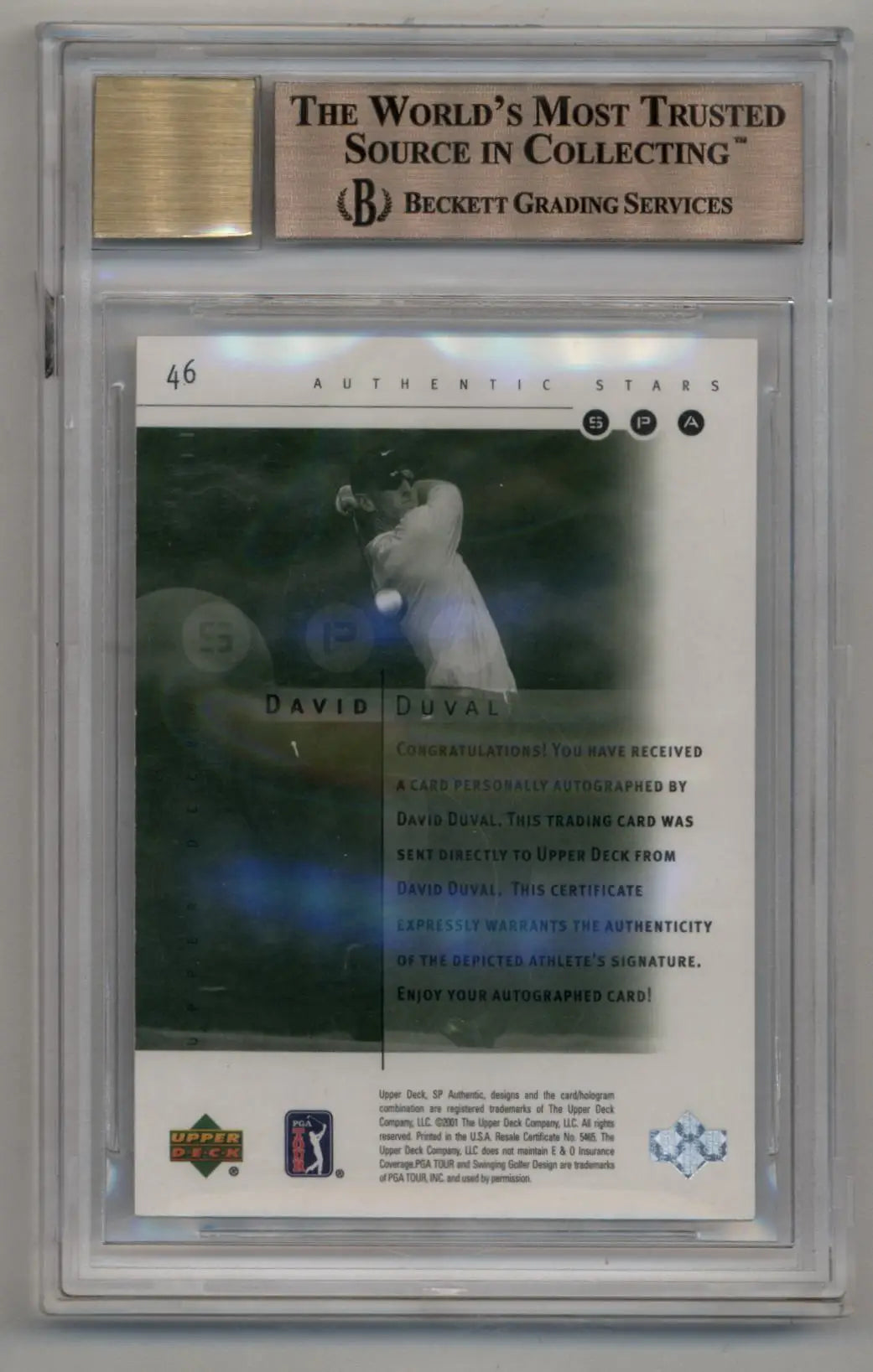 David Duval 2001 SP Authentic #46 Auto 231/900 BGS 9.5 Gem Mint - Baseball Card Single