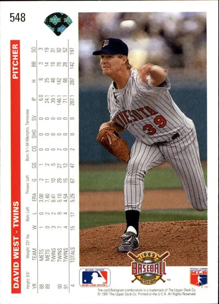David West 1992 Upper Deck MLB #548 Baseball Card Minnesota Twins - Baseball Card Single