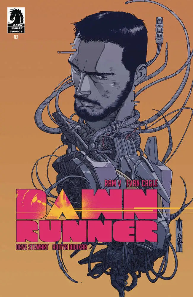 Dawnrunner #3 Cover A Cagle art features a cyberpunk figure on trading cards
