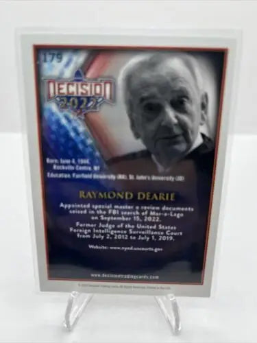 Raymond Dearie trading card from Decision 2022, featuring Card #179 design