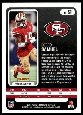 Deebo Samuel 2022 Panini Absolute Retail #58 San Francisco 49ers - Football Card Single