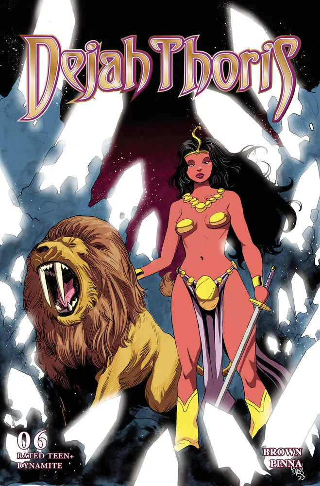 Dejah Thoris comic cover with warrior woman in red and roaring lion for trading cards