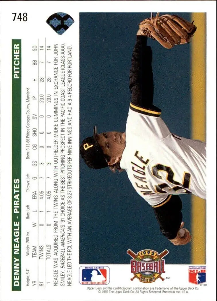 Denny Neagle 1992 Upper Deck MLB #748 Baseball Card Pittsburgh Pirates - Baseball Card Single