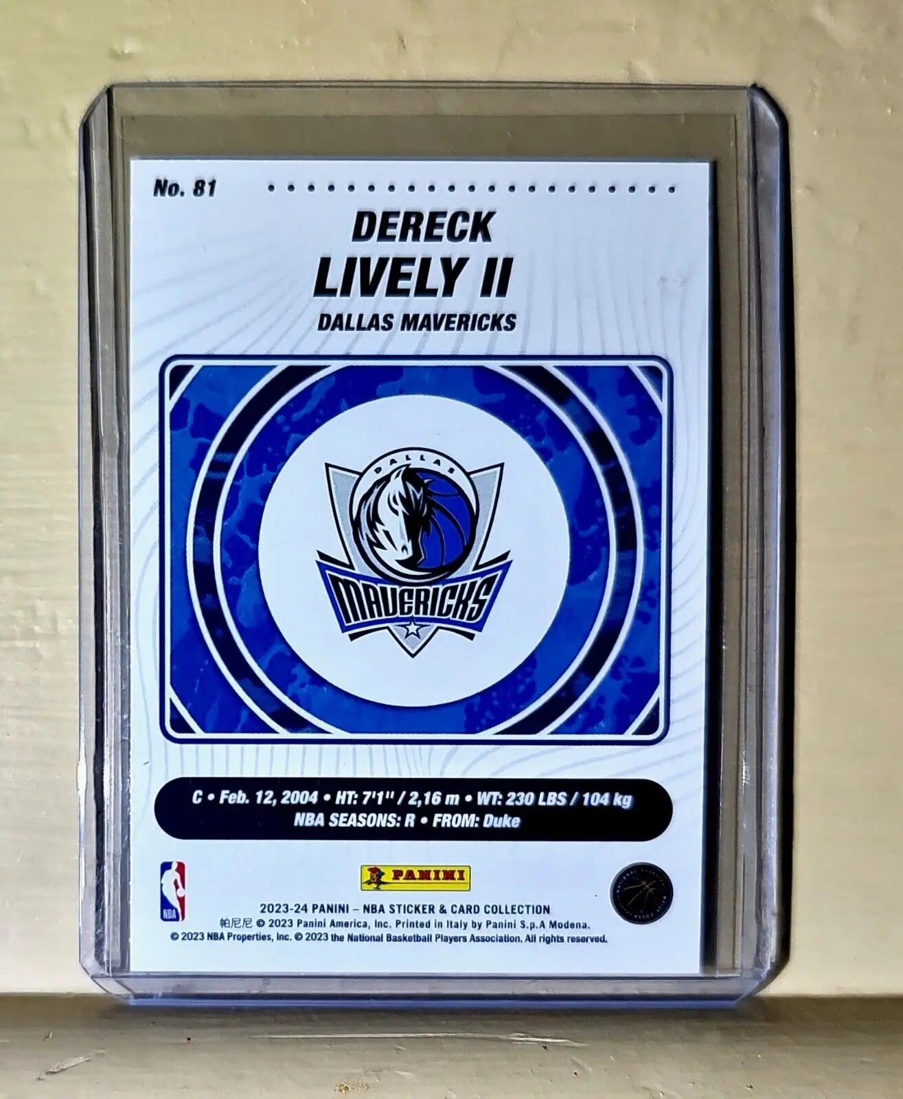 Dereck Lively II 2023-24 Panini NBA Basketball #81 Rookie Card Dallas Mavericks