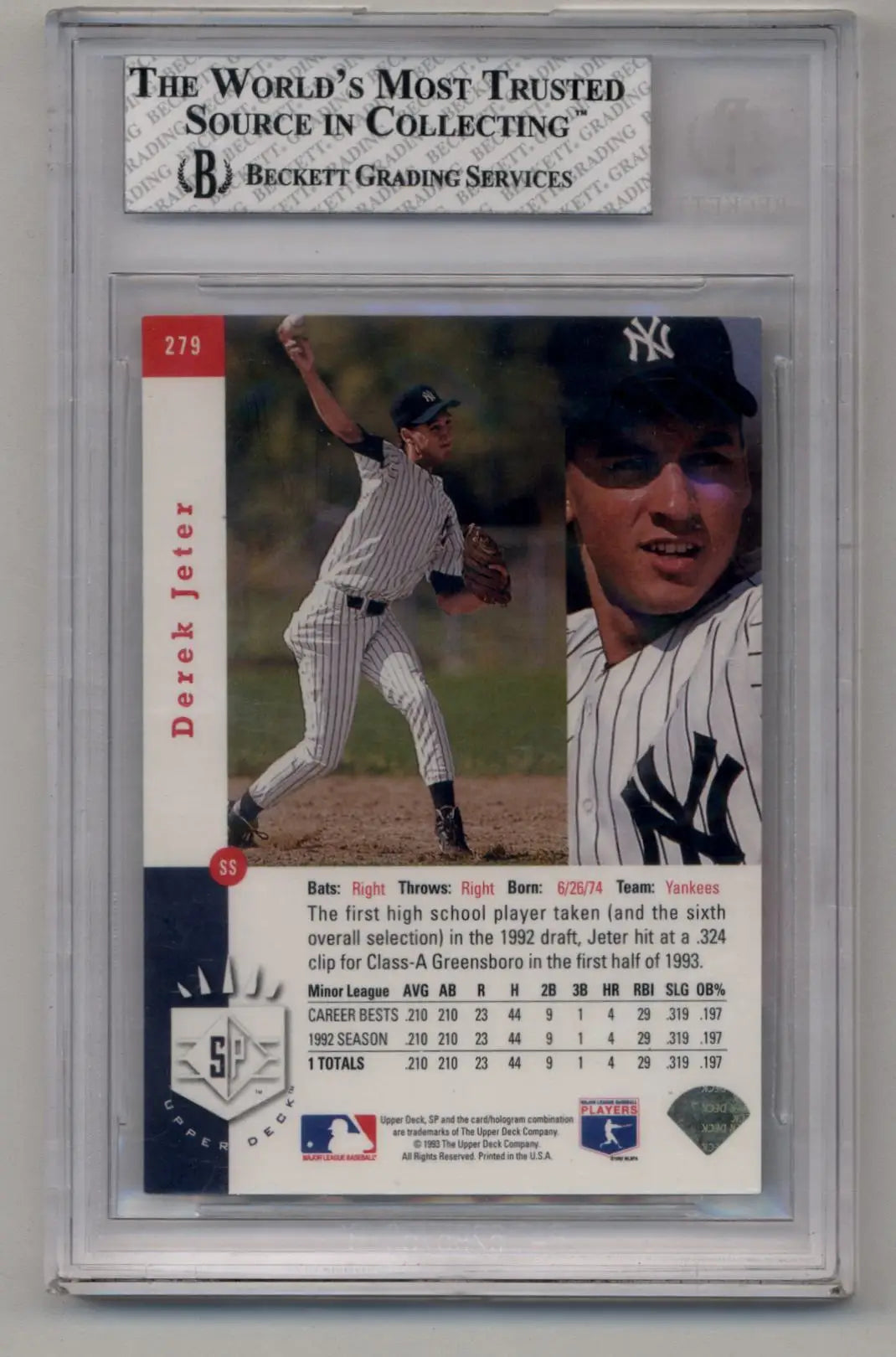 Graded Derek Jeter 1993 SP Rookie baseball card BGS 8 Near Mint Mint