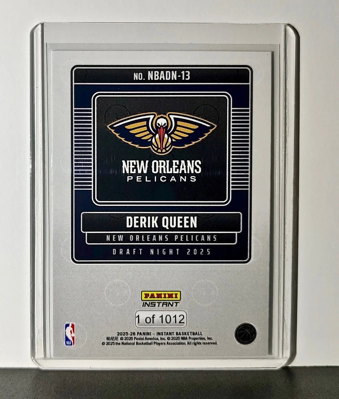 Derik Queen Rookie 2025-26 Panini NBA #13 Draft Night Card New Orleans Pelicans - Basketball Card Single