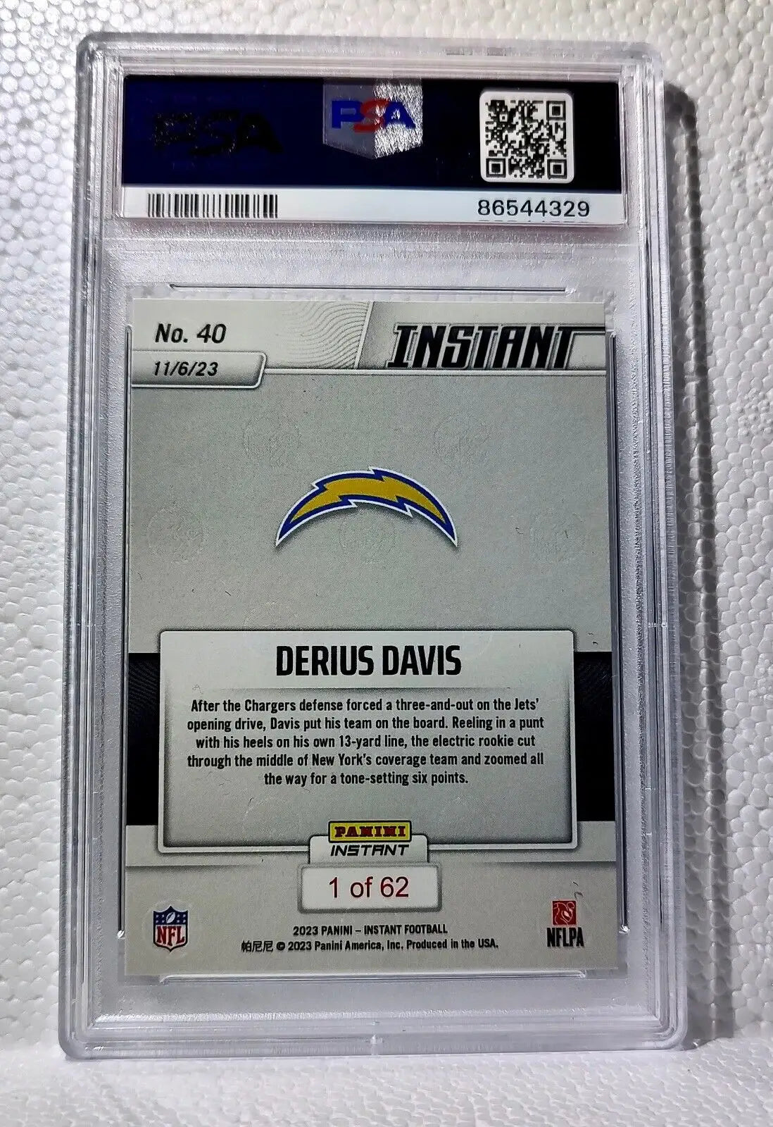 Derius Davis 2023 Panini NFL Rookie #40 Card 1 of 62 Chargers PSA 10 Gem Mint - Football Card Single