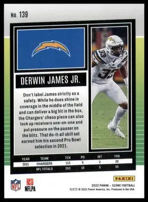 Derwin James Jr. 2022 Score #139 Los Angeles Chargers - Football Card Single