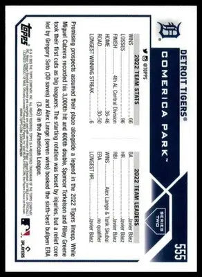 Detroit Tigers 2023 Topps #555 Detroit Tigers - Baseball Card Single