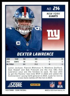 Dexter Lawrence 2024 Score #214 New York Giants - Football Card Single