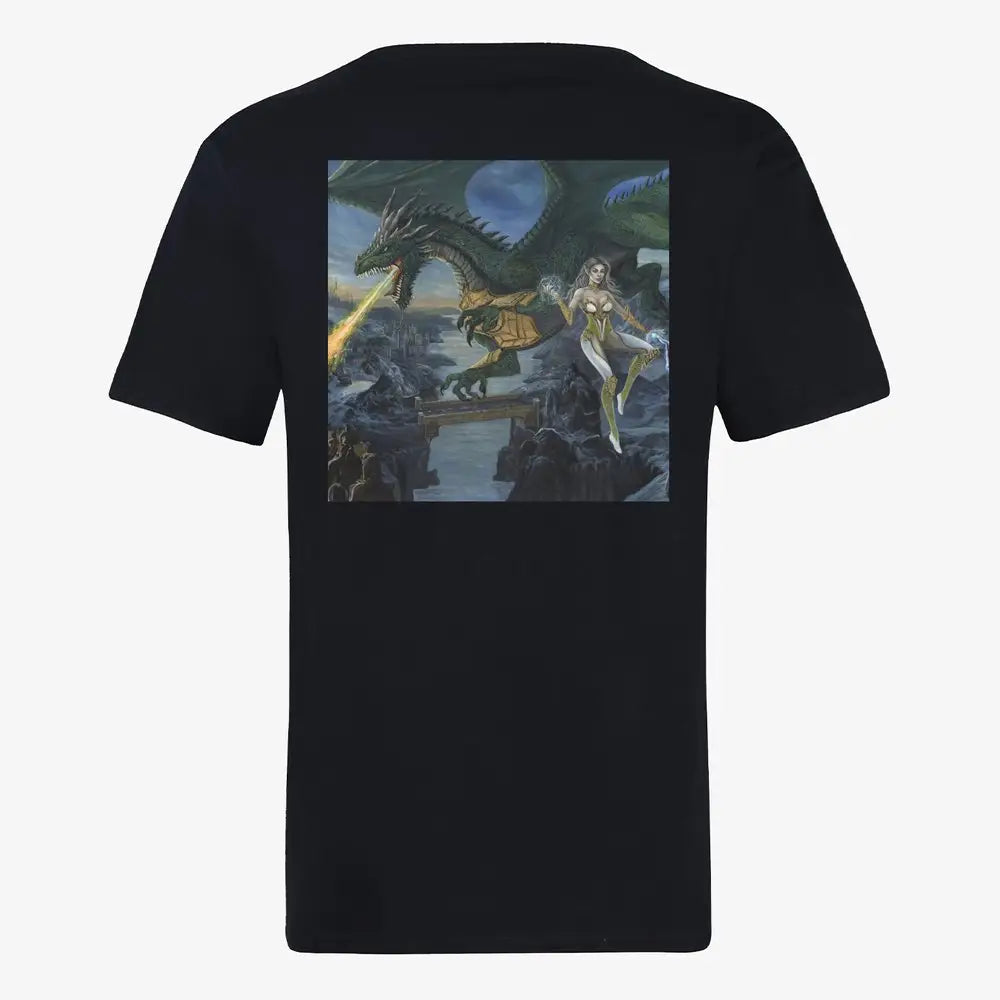 Black t-shirt featuring custom dragon artwork for Digital Heroes collection