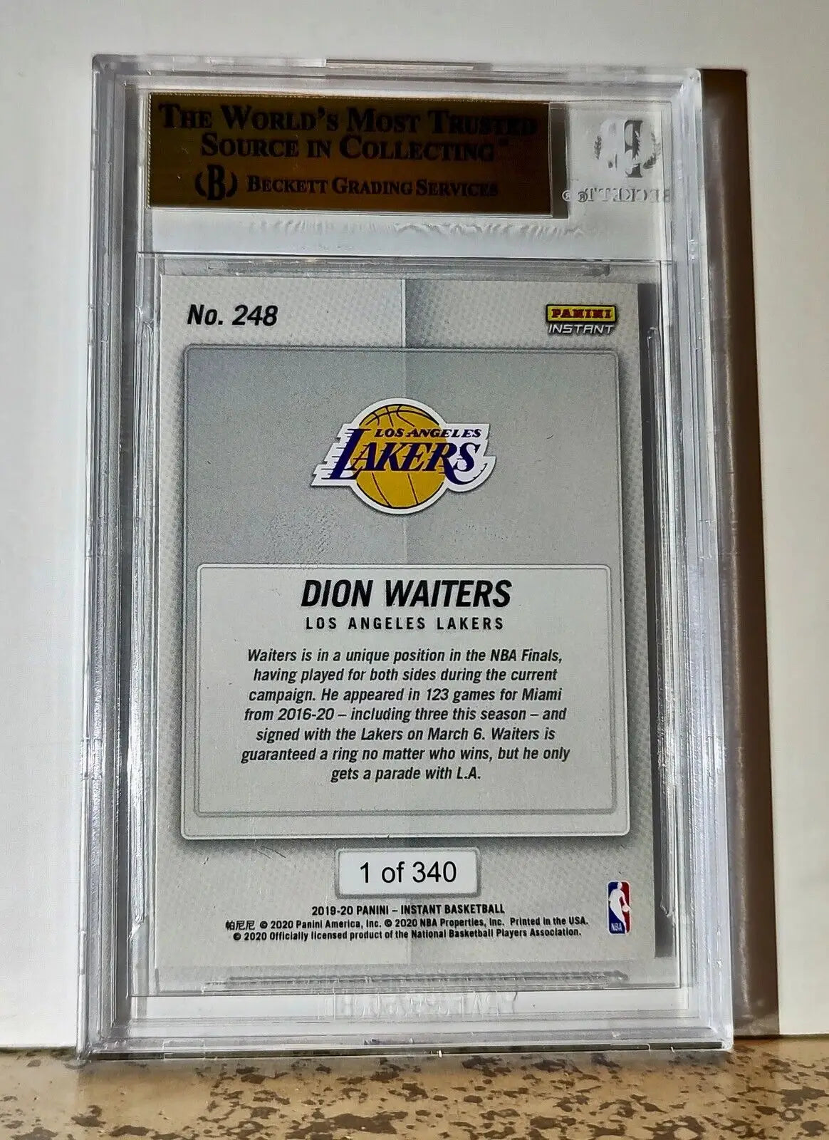 Dion Waiters 2019-20 Panini NBA #248 Basketball 1 of 340 BGS 9.5 Gem Mint Lakers - Basketball Card Single