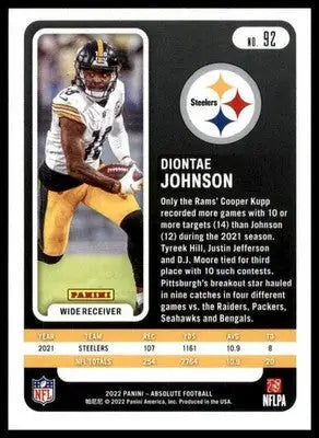 Diontae Johnson 2022 Panini Absolute #92 Pittsburgh Steelers - Football Card Single