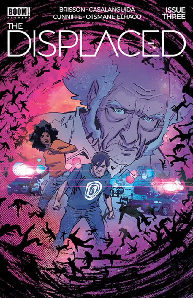 Comic book cover for Displaced #3 features vibrant character art with dramatic lighting effects