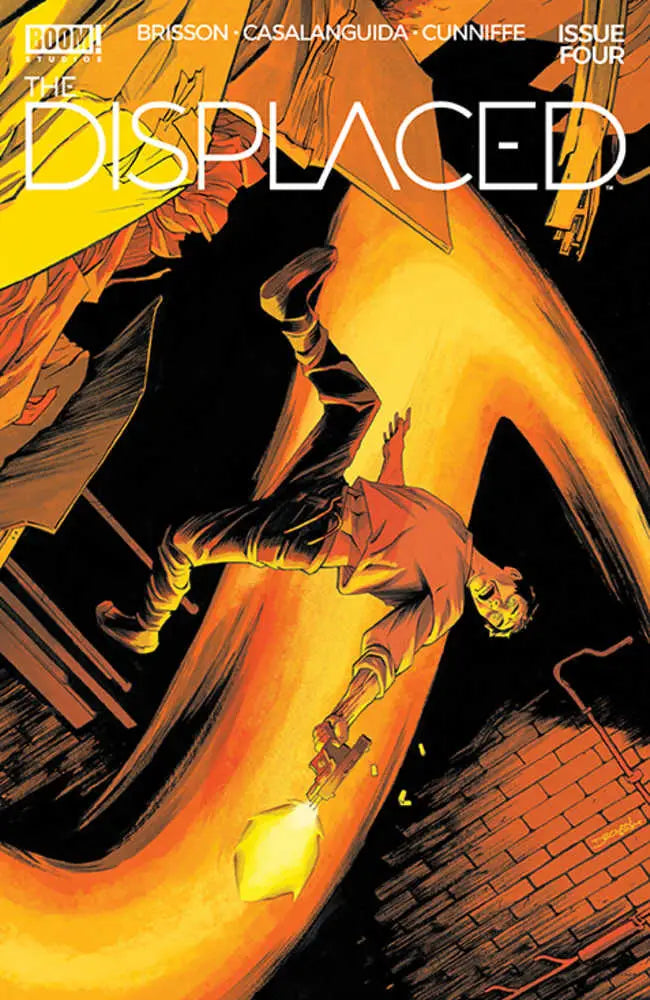 Displaced #4 (Of 5) Cover B Shalvey featuring flames and silhouettes, perfect for trading cards