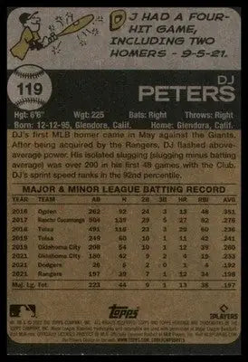 DJ Peters 2022 Topps Heritage #119 Texas Rangers - Baseball Card Single