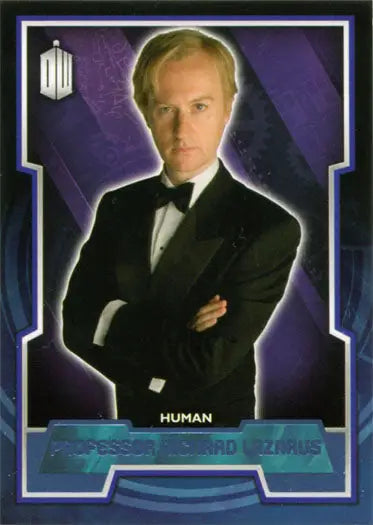 Man in a black tuxedo against a purple background for Doctor Who Blue Foil Parallel Card