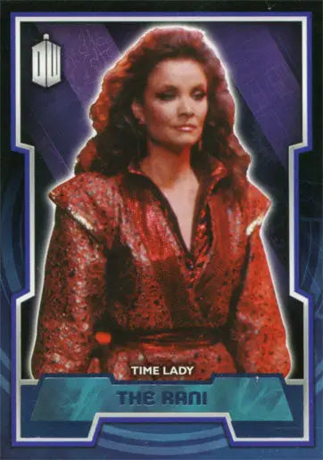 Woman with long red hair in shimmering red robe on Doctor Who Purple Foil Parallel Card