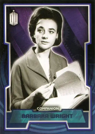 Portrait of a woman with papers in vintage style, featured on Doctor Who Purple Foil Card