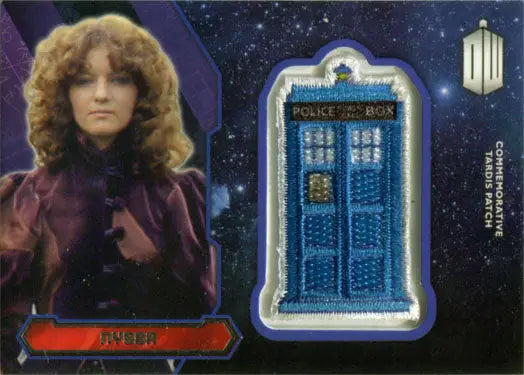 Blue TARDIS patch with white trim resembling the iconic Doctor Who time machine