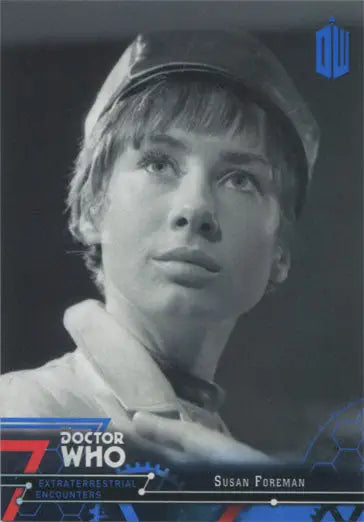 Black and white portrait of a young woman gazing upward on Blue Parallel Chase Card