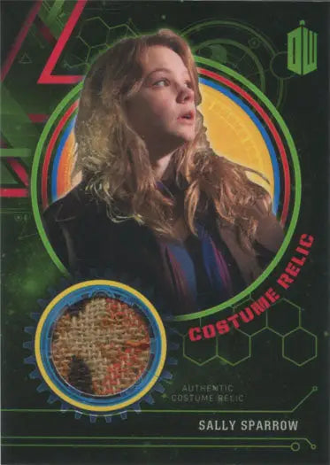 Sally Sparrow trading card with colorful geometric background and blonde hair