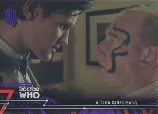 Close conversation between characters in Doctor Who on a Purple Parallel Chase Card
