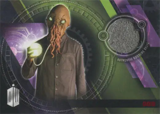 Alien Ood in a brown suit holding a glowing orb featured in Doctor Who trading cards