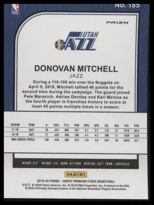 Donovan Mitchell 2019-20 Hoops Premium Stock Prizms Silver #185 Utah Jazz - Basketball Card Single