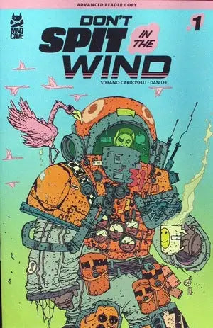 Colorful mechanical robot figure with organic elements for Don’t Spit in the Wind #1 Advanced Reader Copy