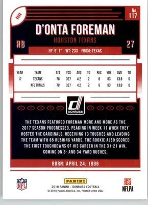 D’Onta Foreman - 2018 Donruss - #117 - Football - Football Card Single